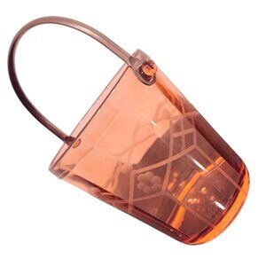 Art Deco Pink Etched Glass Ice Bucket Diamond Floral Pattern VTG Barware Metal